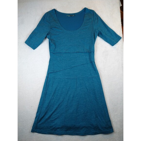 Prana Abilene Wool Blend Dress Women's Small Teal Tiered Lined Short Sleeve - Picture 1 of 13